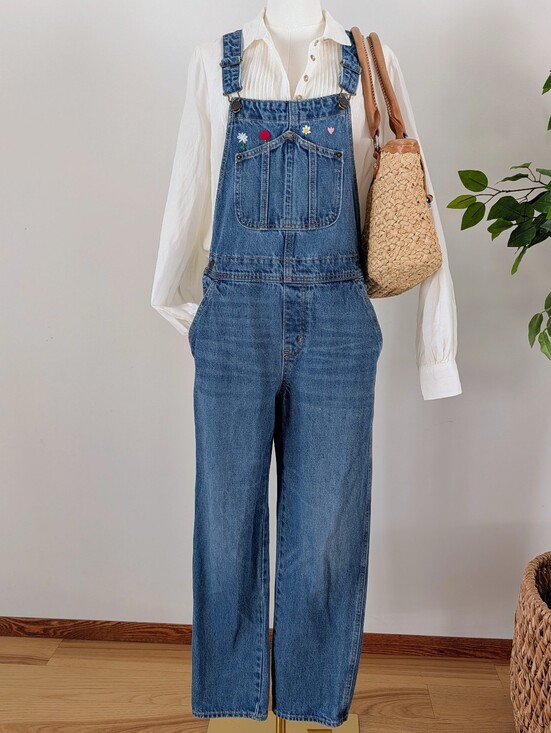 Old Navy Denim - Old Navy Floral Embroidered Denim Overalls - 4